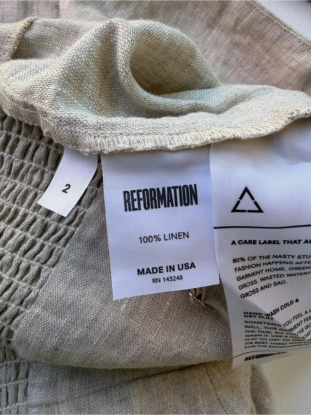 Reformation Natural Beige Linen Wide-Leg Jumpsuit